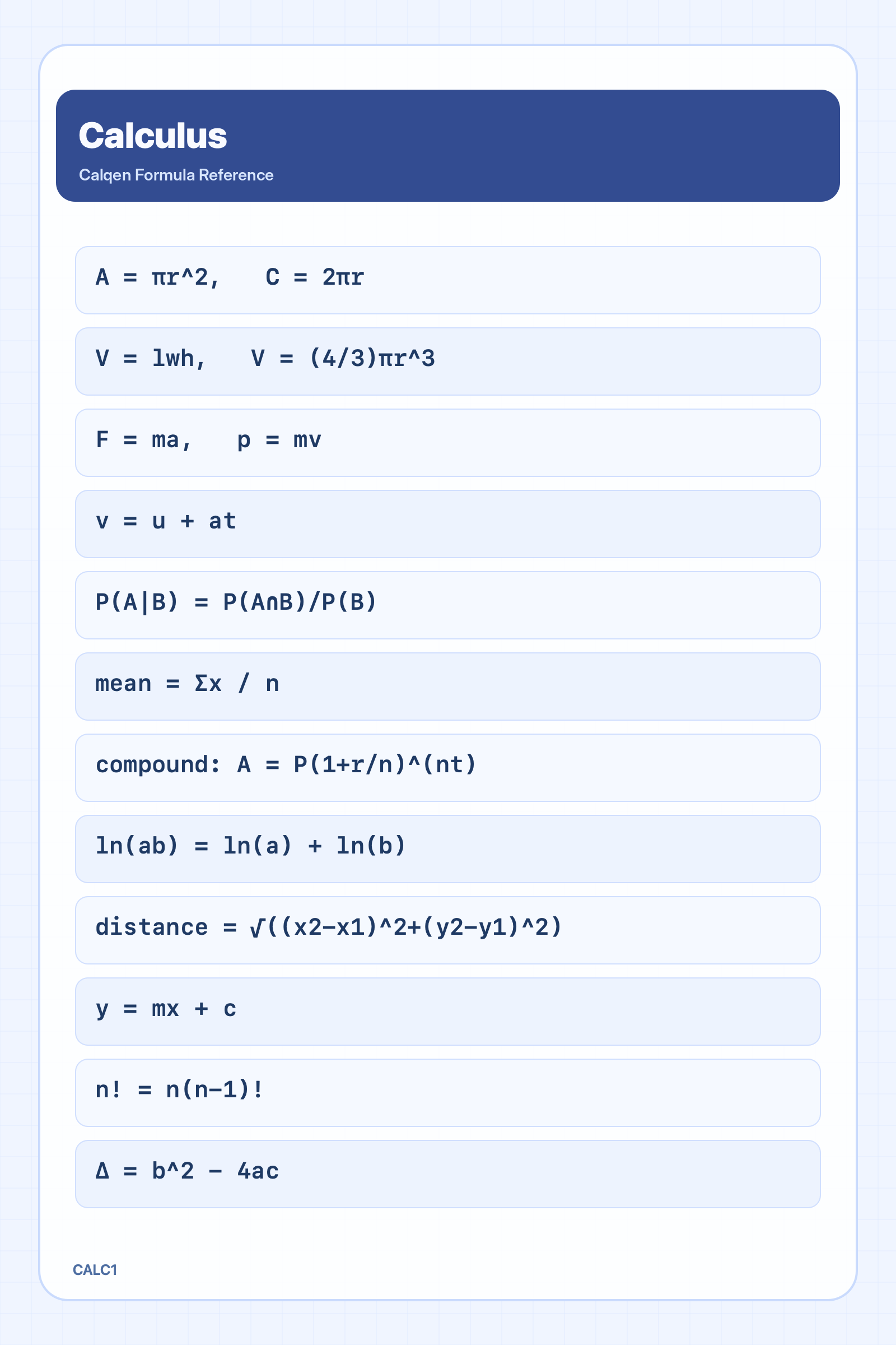 Calculus formula reference sheet