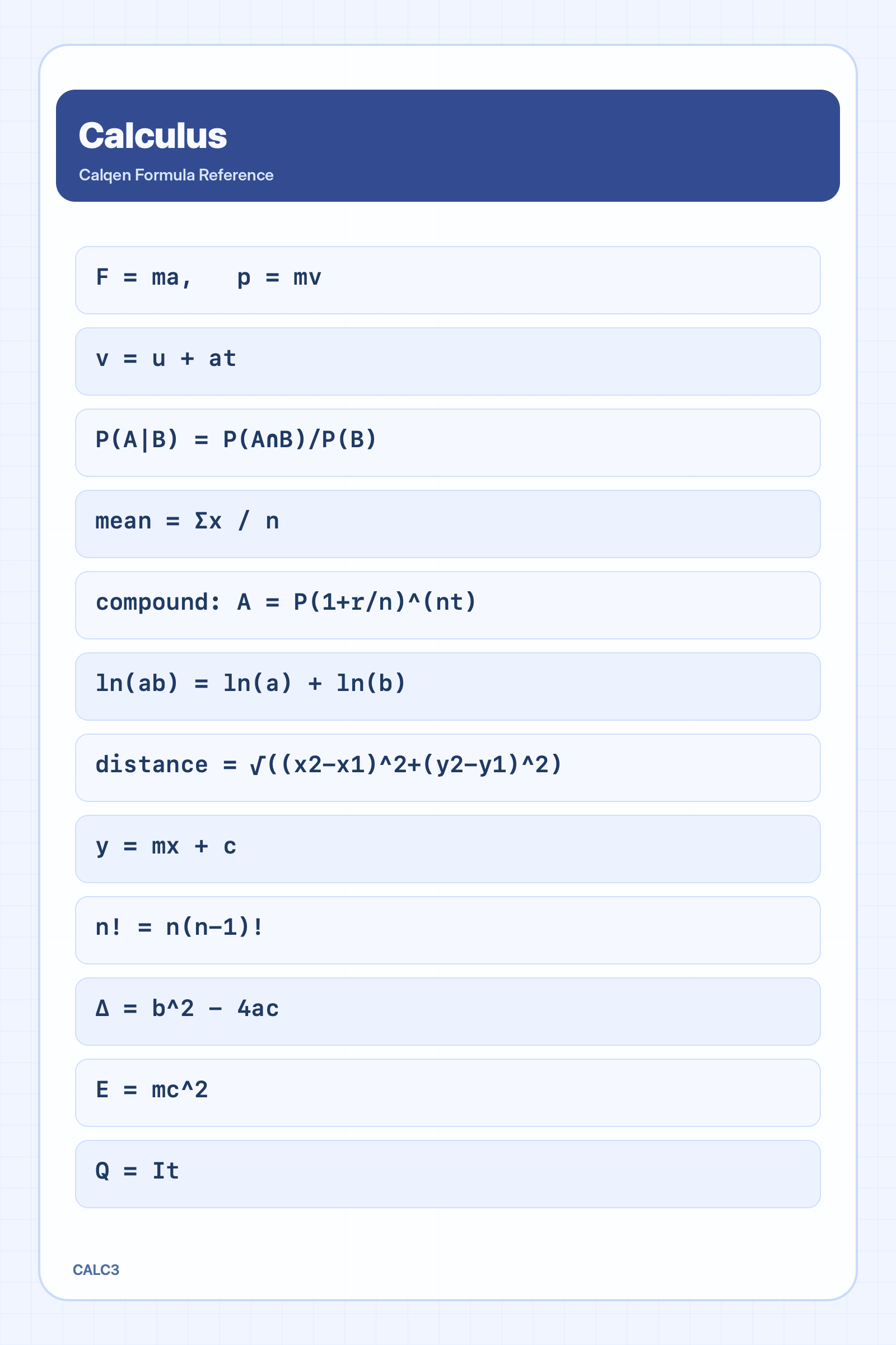 Calculus formula reference sheet